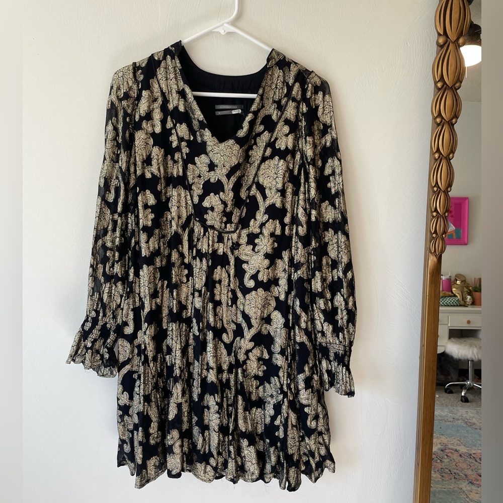 anthropology gold flower mini dress